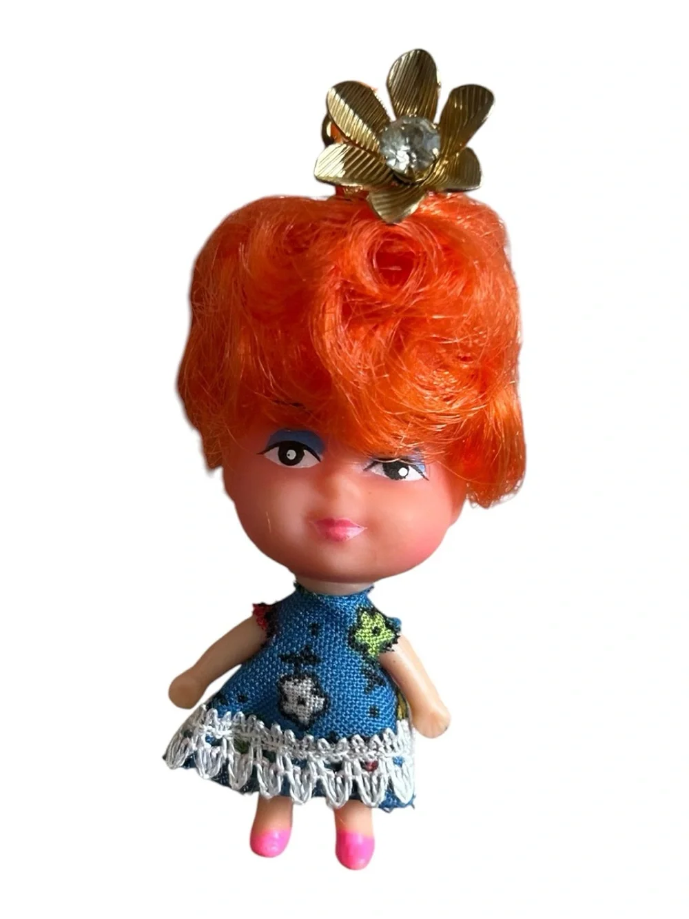 Vintage Deadstock Kiddle Clone Red Hair Doll Assemblage Necklace.  One of a Kind